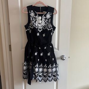 Nanette Lepore Black and White Embroidered Midi Dress